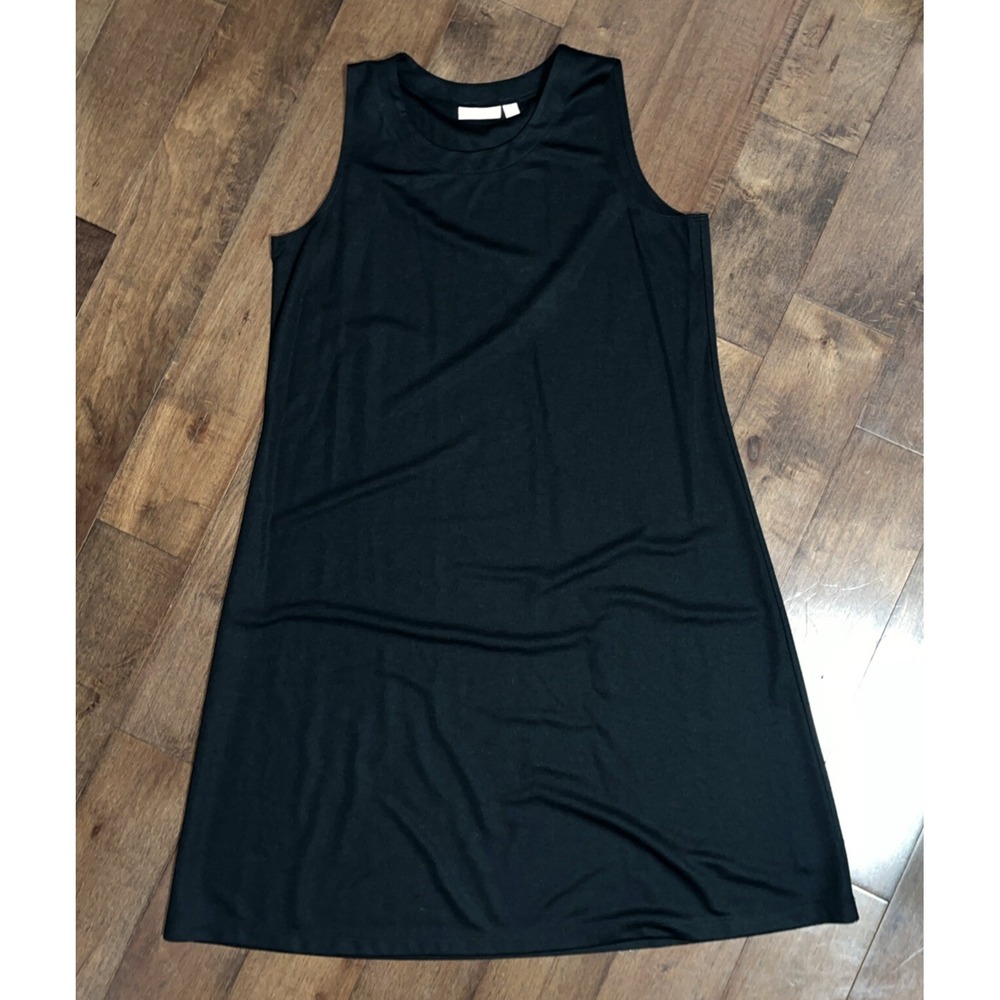 Susan Graver Ponte Knit Sleeveless Swing Dress Womens L Black A201391